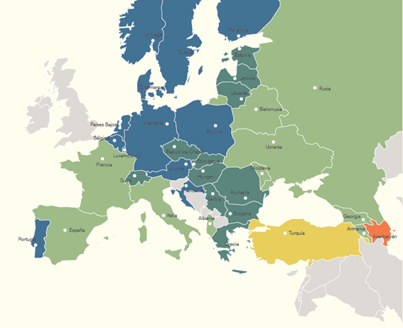 Mapa representando nivel de inglés europeo